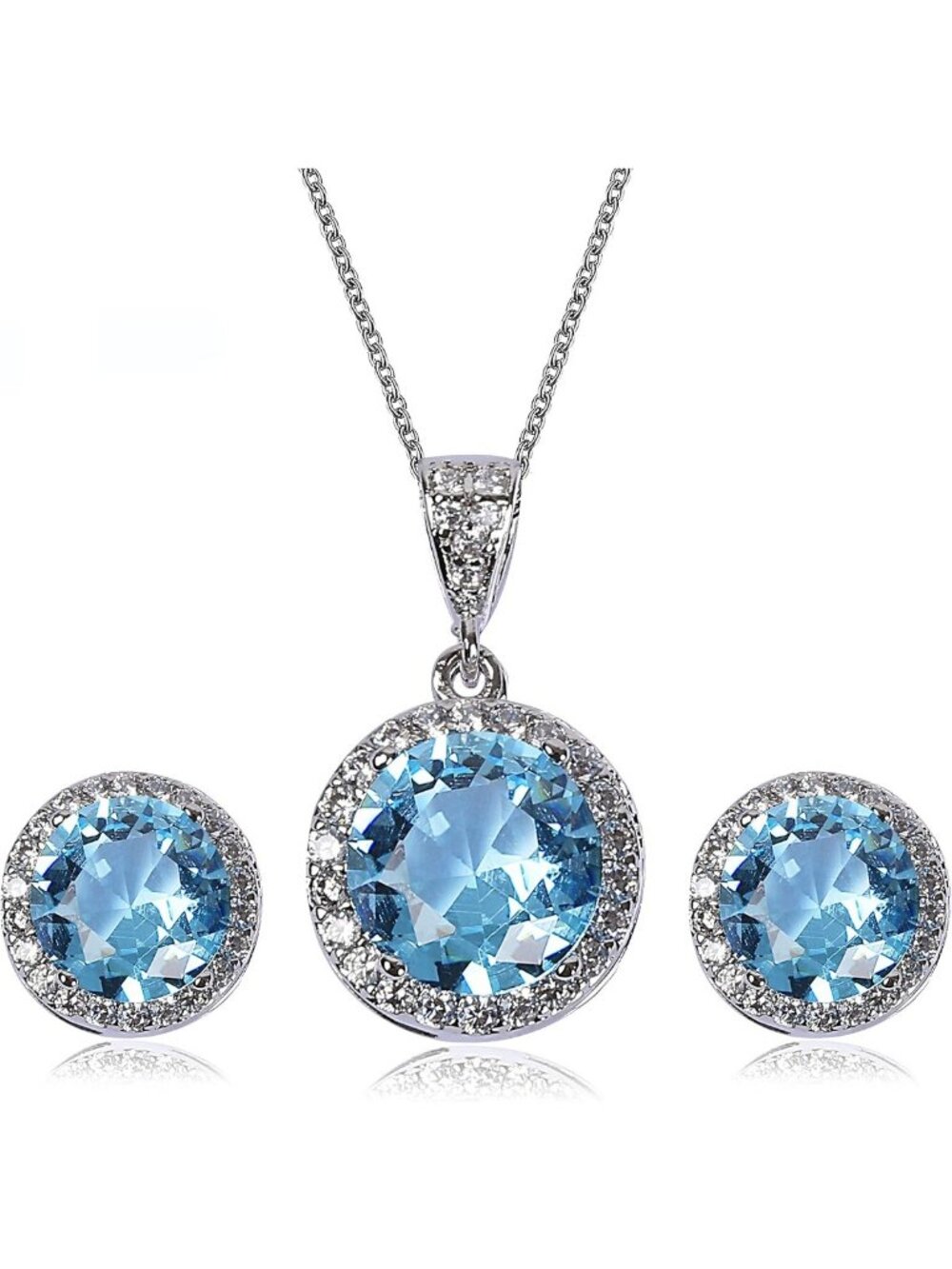 Elegant Halo Crystal Jewelry Set - Sterling Silver Cubic Zirconia Bridal